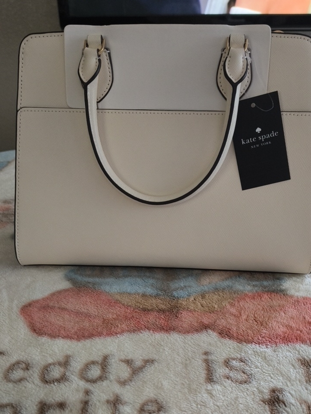 kate spade Cream Saffiano Leather Satchel with Top Handles